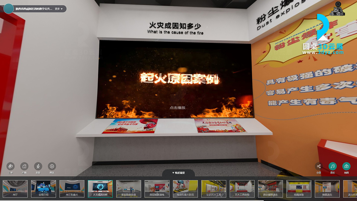 陜西省消防數(shù)字公共安全教育云展館的虛擬場景分區(qū)4、火災成因分析