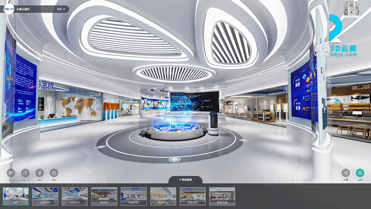 天波智能產(chǎn)品云展廳的虛擬場景分區(qū)1、大廳