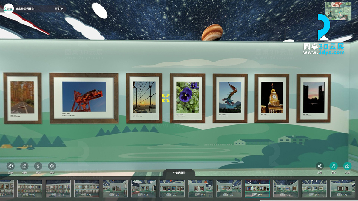 3D校園藝術(shù)云展廳的攝影作品虛擬場景